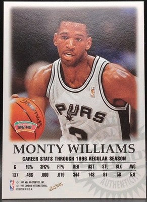 MONTY WILLIAMS 1997-98 SkyBox Premium Autographics Black Ink AUTO SP Spurs Magic
