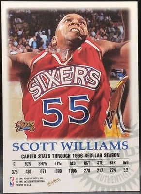 SCOTT WILLIAMS 1997-98 SkyBox Premium Autographics Black Ink AUTO SP 76ers Bulls