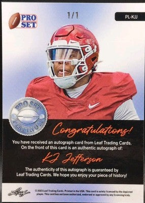 KJ JEFFERSON 2023 Leaf Pro Set Platinum AUTO Gold Mojo #1/1 Arkansas UCF Knights