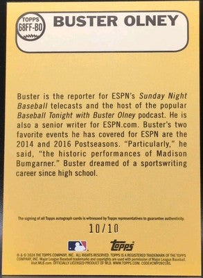 BUSTER OLNEY 2024 Topps Archives 1968 Fan Favorites AUTO Red Foilboard #/10 ESPN