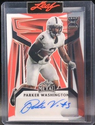 PARKER WASHINGTON 2023 Leaf Metal Draft AUTO PROOF Clear Red SP #1/1 Jaguars PSU