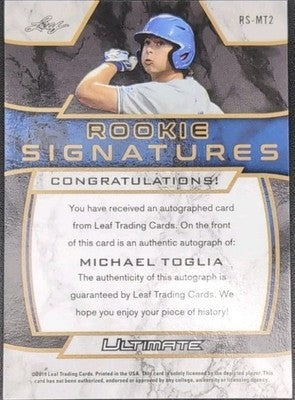 MICHAEL TOGLIA 2019 Leaf Ultimate Rookie Signatures RC AUTO Purple #1/1 Rockies