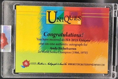 ANDY ETCHEBARREN 2025 Historic Uniques CUT AUTO #1/1 Orioles Angels World Series
