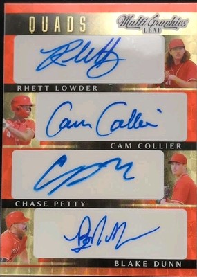 Cam COLLIER Chase PETTY Rhett LOWDER DUNN 2023 Leaf Eclectic QUAD AUTO #1/1 Reds