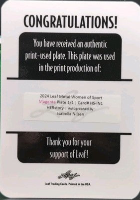 ISABELLA NILSEN 2024 Leaf Metal Women of Sport AUTO PRINTING PLATE SP 1/1 Oregon