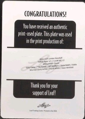 Ozzie SMITH Gary CARTER Dave WINFIELD RAINES 2021 Leaf Lumber PRINTING PLATE 1/1