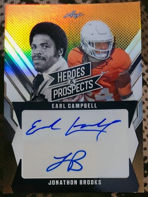 Earl CAMPBELL Jonathon BROOKS 2024 Leaf Heroes & Prospects DUAL AUTO Gold SP 1/1