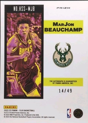 MarJON BEAUCHAMP 2022-23 Panini Flux Hot Stock AUTO Red Prizm #/49 Bucks Knicks