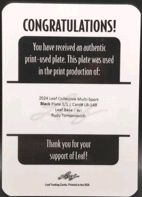 RUDY TOMJANOVICH 2024 Leaf Collective PRINTING PLATE #1/1 Rockets Lakers Blazers