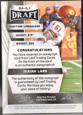 ISAIAH LAND 2023 Leaf Draft RC AUTO Red SP Florida A & M Rattlers Cowboys Colts