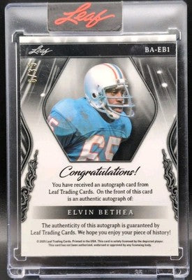 ELVIN BETHEA 2025 Leaf Sports Heroes AUTO Black Crystal SP #6/35 Houston Oilers