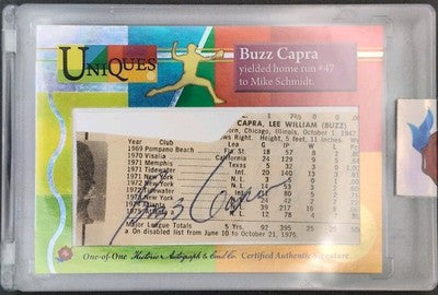 BUZZ CAPRA 2025 Historic HA Uniques CUT AUTO SP #1/1 Braves Mets Mike Schmidt HR