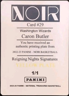 CARON BUTLER 2022-23 Panini Noir Reigning Nights PRINTING PLATE SP #1/1 Wizards