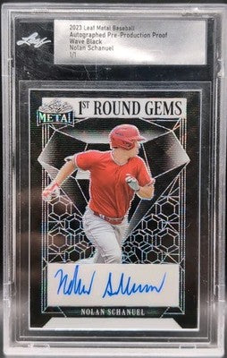 NOLAN SCHANUEL 2023 Leaf Metal Round Gems AUTO PRE-PRODUCTION PROOF #1/1 Angels