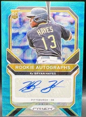 Ke'BRYAN HAYES 2021 Panini Prizm RC AUTO Teal Blue Wave Bookend /50 Pirates Reds