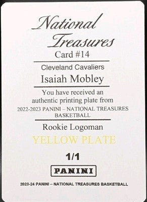 ISAIAH MOBLEY 2022-23 Panini National Treasures LOGOMAN PRINTING PLATE #1/1 Cavs