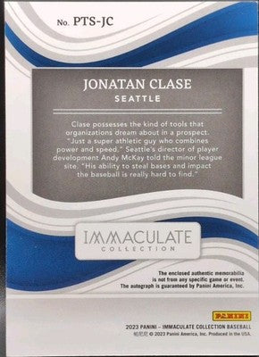 JONATAN CLASE 2023 Panini Immaculate AUTO TRIPLE Jersey PATCH Black /10 Mariners