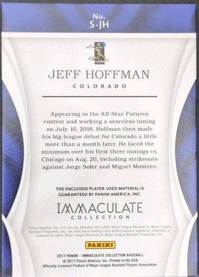 JEFF HOFFMAN 2017 Panini Immaculate Jersey LAUNDRY TAG PATCH /10 Rockies ð¤