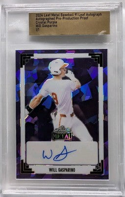 WILL GASPARINO 2024 Leaf Metal 91 AUTO PROOF Crystal Purple #1/1 Texas Longhorns