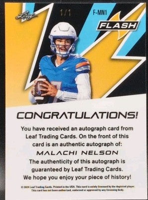 MALACHI NELSON 2024 Leaf Eclectic Flash AUTO Gold Sparkles #1/1 Boise State UTEP