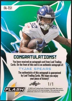 TYJAE SPEARS 2023 Leaf Eclectic Flash AUTO Gold SP #1/1 Titans Tulane Green Wave