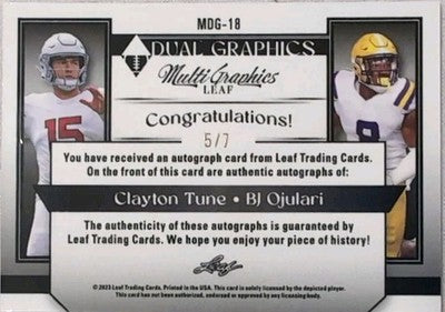 Clayton TUNE BJ OJULARI 2023 Leaf Eclectic MultiGraphics DUAL AUTO #/7 Cardinals