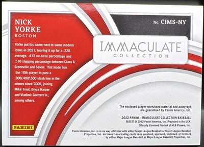 NICK YORKE 2022 Panini Immaculate AUTO Jersey PATCH Blue SP #/10 Red Sox Pirates