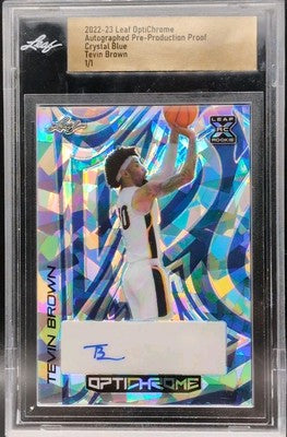 TEVIN BROWN 2022-23 Leaf OptiChrome RC AUTO PROOF Blue SP #1/1 Pacers MSU Racers