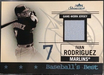 IVAN RODRIGUEZ 2004 Fleer Showcase GAME-WORN USED JERSEY Relic SP Marlins Pudge
