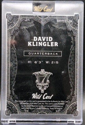 DAVID KLINGLER 2024 Wild Card 7 Studs Chalk AUTO Gold Clubs #1/1 Bengals Raiders