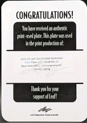 JOHNNY JUZANG 2022-23 Leaf OptiChrome Base Auto PRINTING PLATE #1/1 of Jazz UCLA