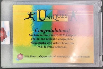 STEVE BUSBY 2025 Historic HA Uniques CUT AUTO SP 1/1 KC Royals Frank Robinson HR