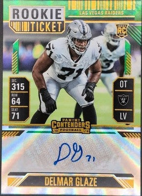 DELMAR DJ GLAZE 2024 Panini Contenders Rookie Ticket RC AUTO Green Laser Raiders