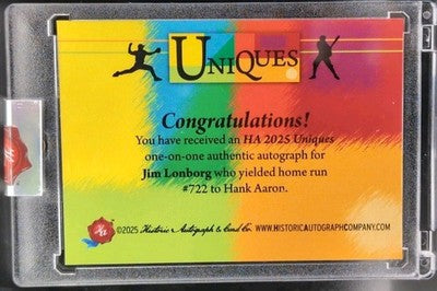 JIM LONBORG 2025 Historic Uniques CUT AUTO SP 1/1 Red Sox Phillies Hank Aaron HR