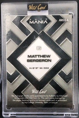 MATTHEW BERGERON 2023 Wild Card Mania RC AUTO Squares Rainbow SP #1/1 of Falcons