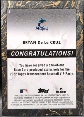 BRYAN De La CRUZ 2022 Topps Transcendent Collection VIP PARTY 1/1 Marlins Braves