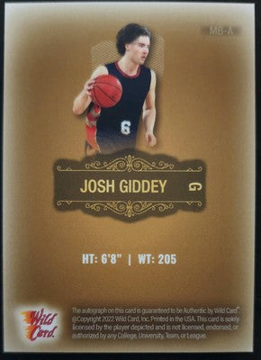 JOSH GIDDEY 2022-23 Wild Card Matte Gold Premium AUTO Green #/150 Bulls Thunder