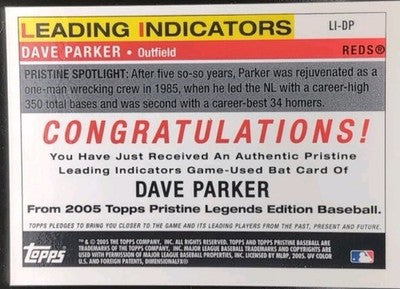 DAVE PARKER 2005 Topps Pristine Legends GAME-USED BAT Relic 1985 Reds Pirates As