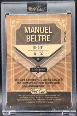 MANUEL BELTRE 2023 Wild Card 5 Draw RC AUTO Tan Green Foil SP #1/1 of Blue Jays