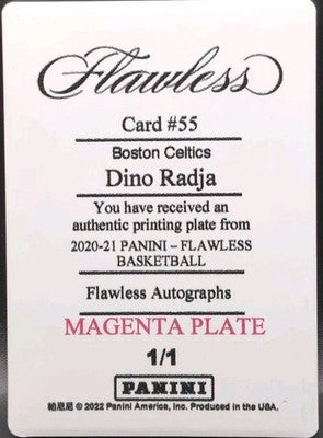 DINO RADJA 2020-21 Panini Flawless Autographs PRINTING PLATE SP #1/1 of Celtics