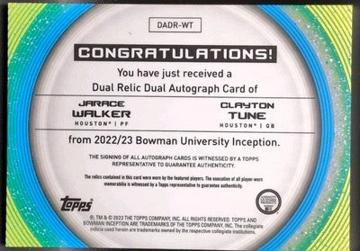 Jarace WALKER Clayton TUNE 2022-23 Inception DUAL RC AUTO PATCH Red #2/5 Houston