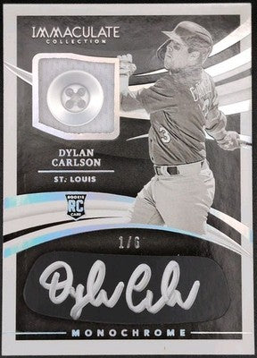 DYLAN CARLSON 2021 Panini Immaculate DUAL AUTO Jersey BUTTON PATCH 1/6 Cardinals