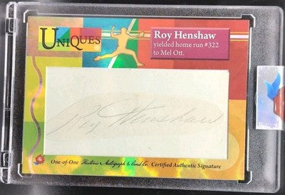 ROY HENSHAW 2025 Historic HA Uniques CUT AUTO SP 1/1 Cubs Dodgers Tigers Mel Ott