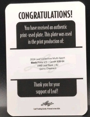 GERRY CHEEVERS 2024 Leaf Collective Hockey 1990 PRINTING PLATE SP #1/1 of Bruins
