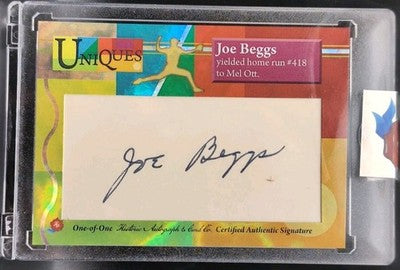 JOE BEGGS 2025 Historic HA Uniques CUT AUTO SP #1/1 Yankees Reds Giants Mel Ott