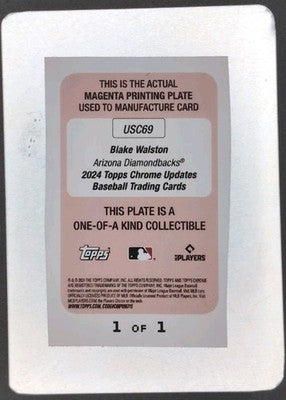 BLAKE WALSTON 2024 Topps Chrome Updates RC PRINTING PLATE SP 1/1 of Diamondbacks
