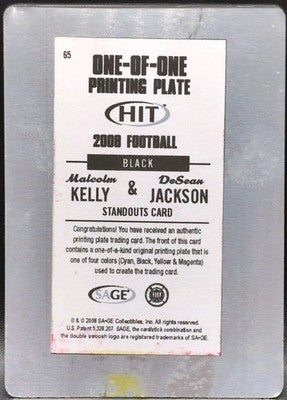 DeSean JACKSON Malcolm KELLY 2008 Sage Hit Standouts RC PRINTING PLATE #1/1 Cal