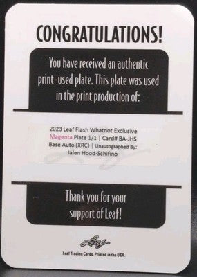 JALEN HOOD-SCHIFINO 2023-24 Leaf Flash Whatnot 4X PRINTING PLATE SET #1/1 Lakers