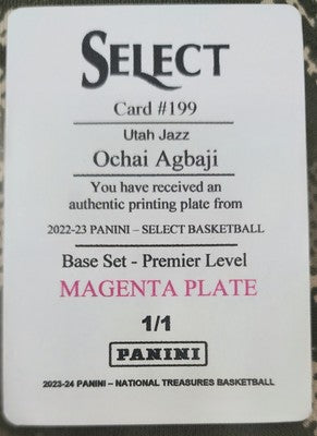 OCHAI AGBAJI 2022-23 Panini Select Premier PRINTING PLATE SP 1/1 of Jazz Raptors