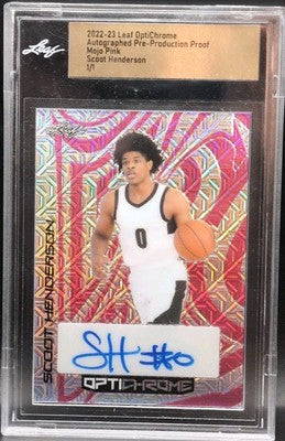 SCOOT HENDERSON 2022-23 Leaf OptiChrome AUTO PROOF Pink Mojo #1/1 Trail Blazers